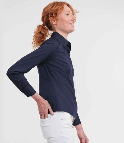 Russell Athletic Collection Ladies Long Sleeve Fitted Poplin Shirt