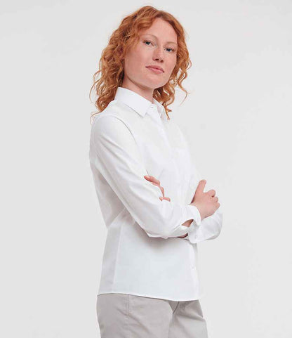 Russell Athletic Collection Ladies Long Sleeve Easy Care Cotton Poplin Shirt