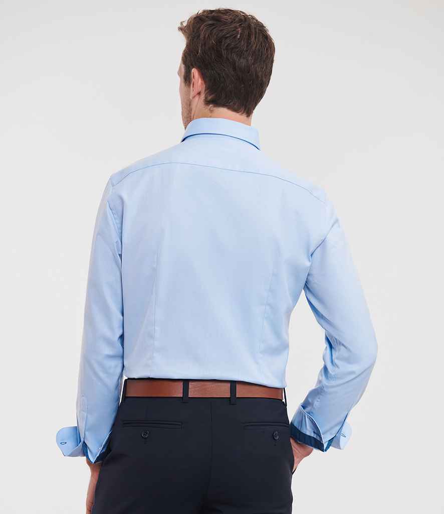 Russell Athletic Collection Long Sleeve Contrast Herringbone Shirt