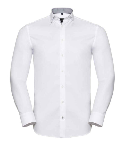 Russell Athletic Collection Long Sleeve Contrast Herringbone Shirt