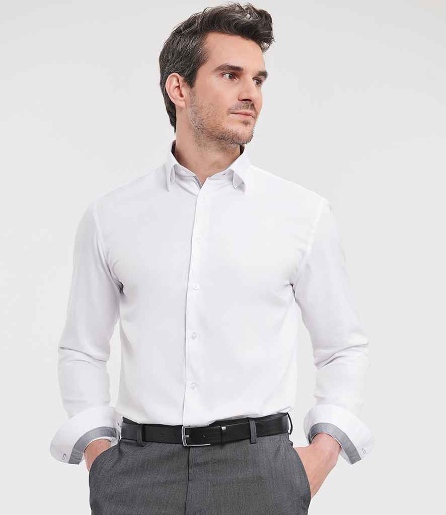 Russell Athletic Collection Long Sleeve Contrast Herringbone Shirt