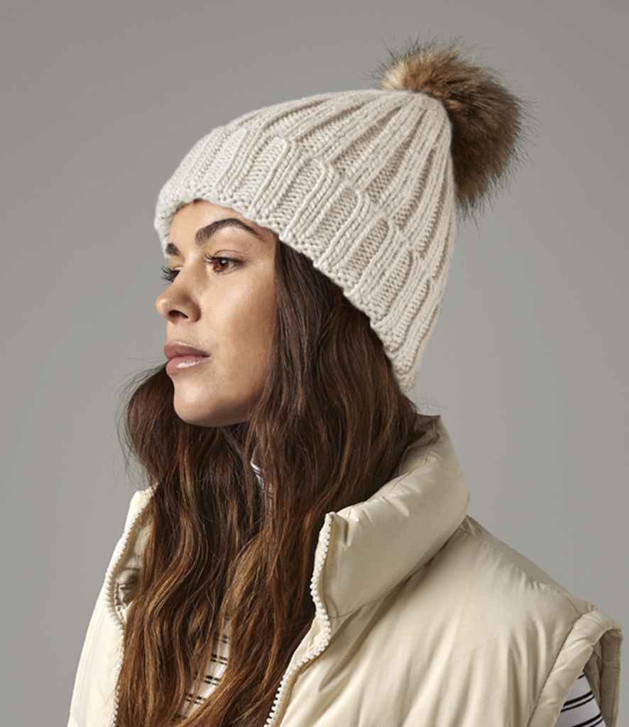 Beechfield Faux Fur Pop Pom Chunky Beanie