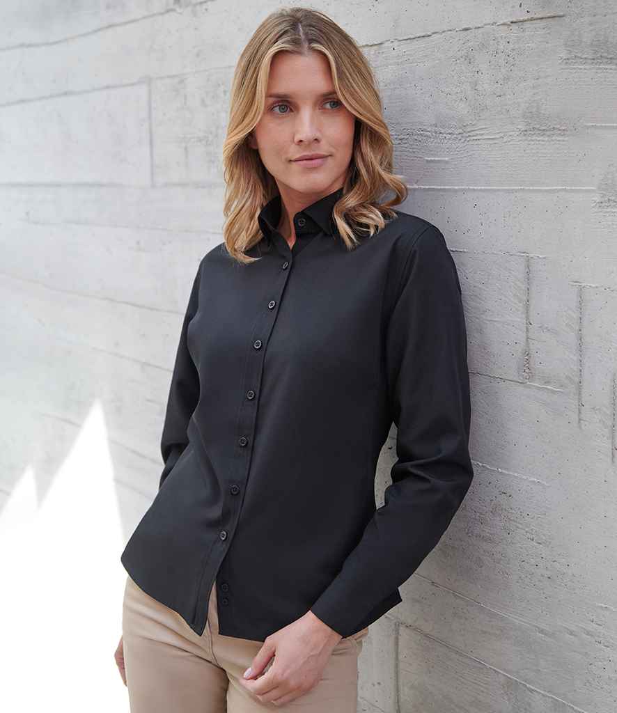 Henbury Ladies Long Sleeved Cotton Feel Coolplus® Shirt