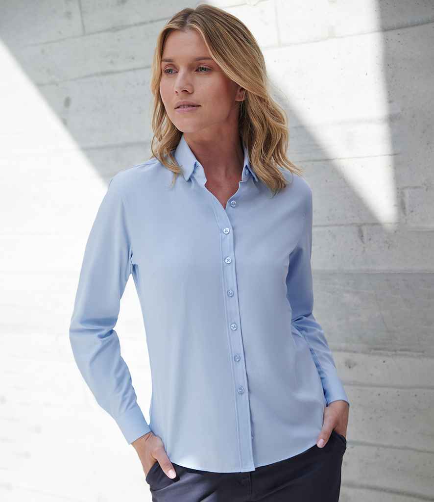 Henbury Ladies Long Sleeved Cotton Feel Coolplus® Shirt