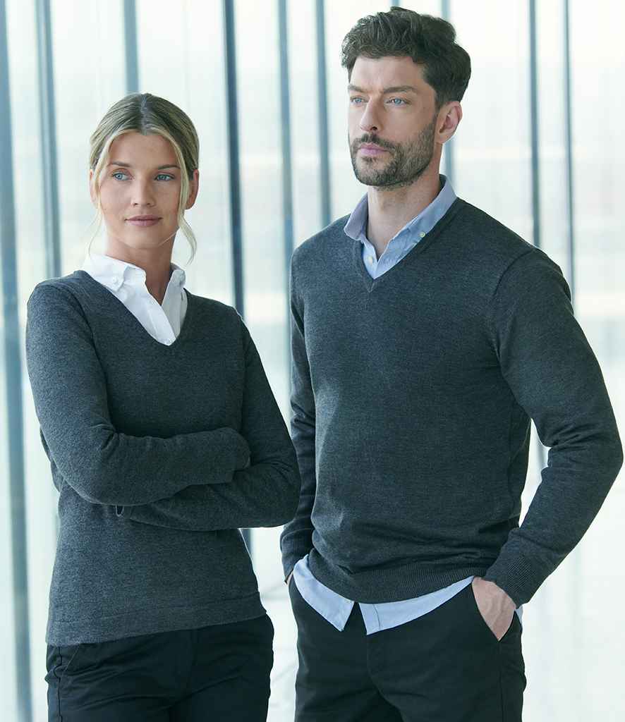 Henbury Ladies Lightweight Cotton Acrylic V Neck Sweater