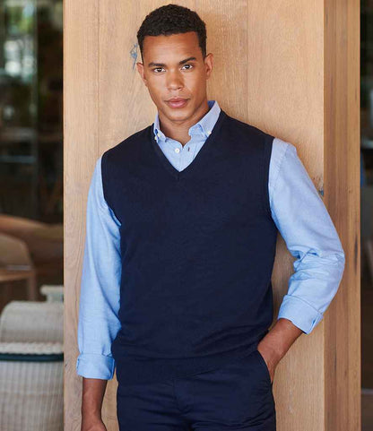 Henbury Lightweight Sleeveless Cotton Acrylic V Neck Sweater