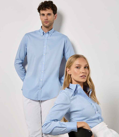 Kustom Kit Slim Fit Stretch Long Sleeve Oxford Shirt