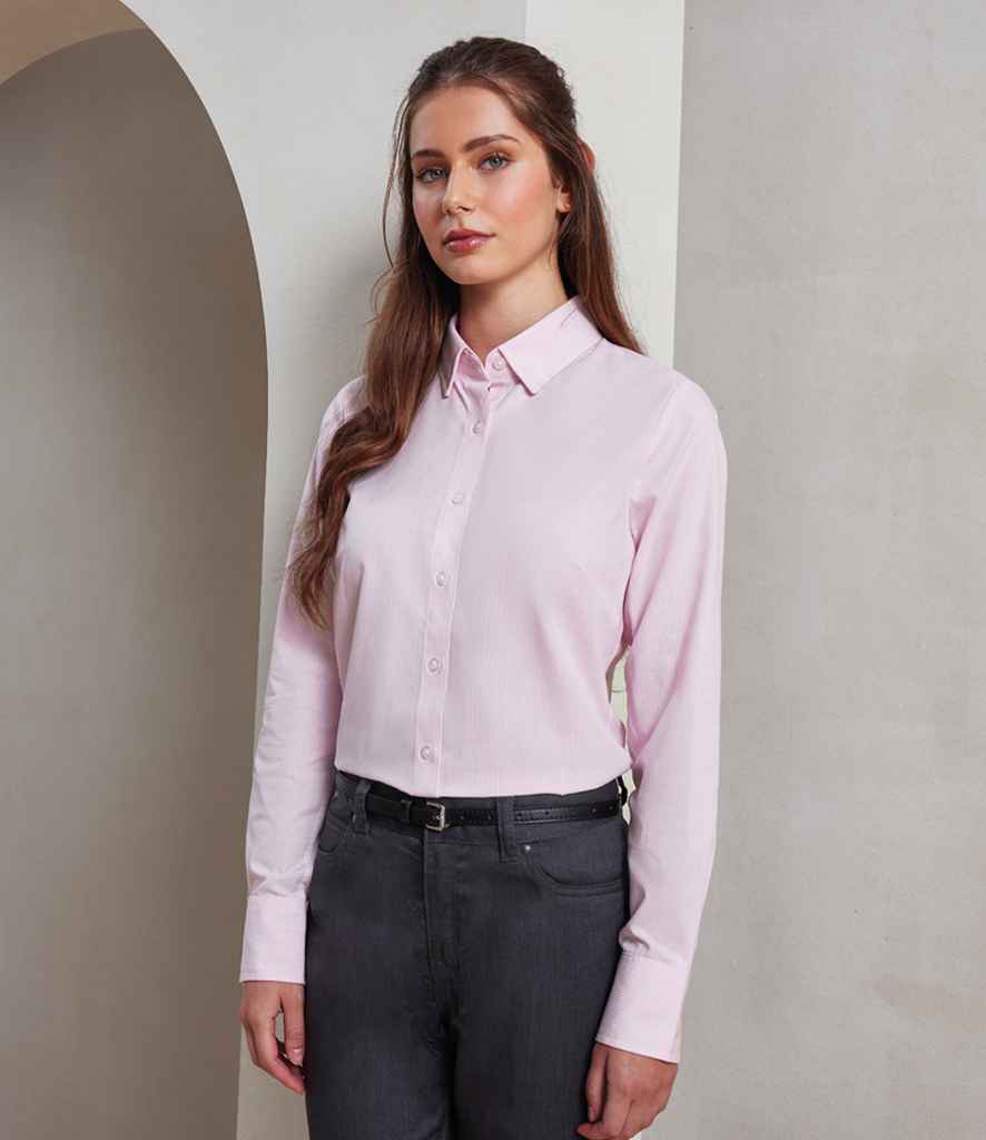 Premier Ladies Long Sleeve Striped Oxford Shirt